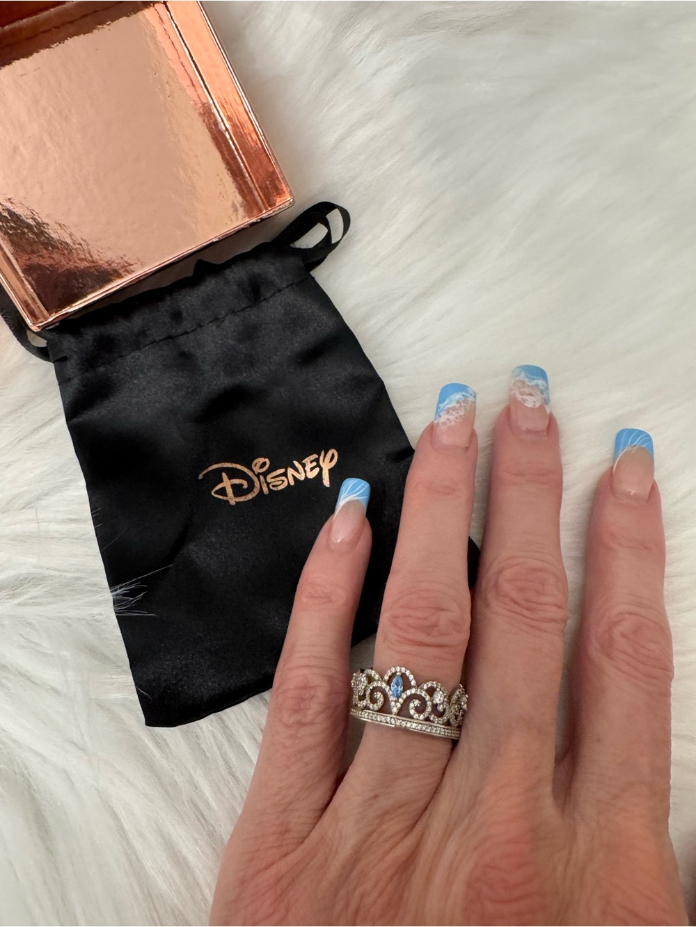 Disney Cinderella Tiara Crown Ring with CZ Blue and clear 925S sz 7
